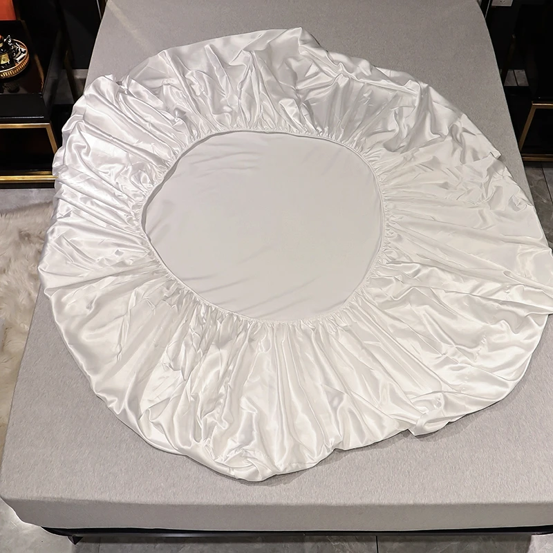 

Satin Mattress Covers Cool Artificial Silk Bed Cover Elastic Fitted Bed Sheet Linens Protector Sold Color Summer Sleeping Mat