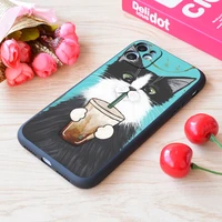 for iphone tuxedo cat with iced coffee print soft matt apple case
