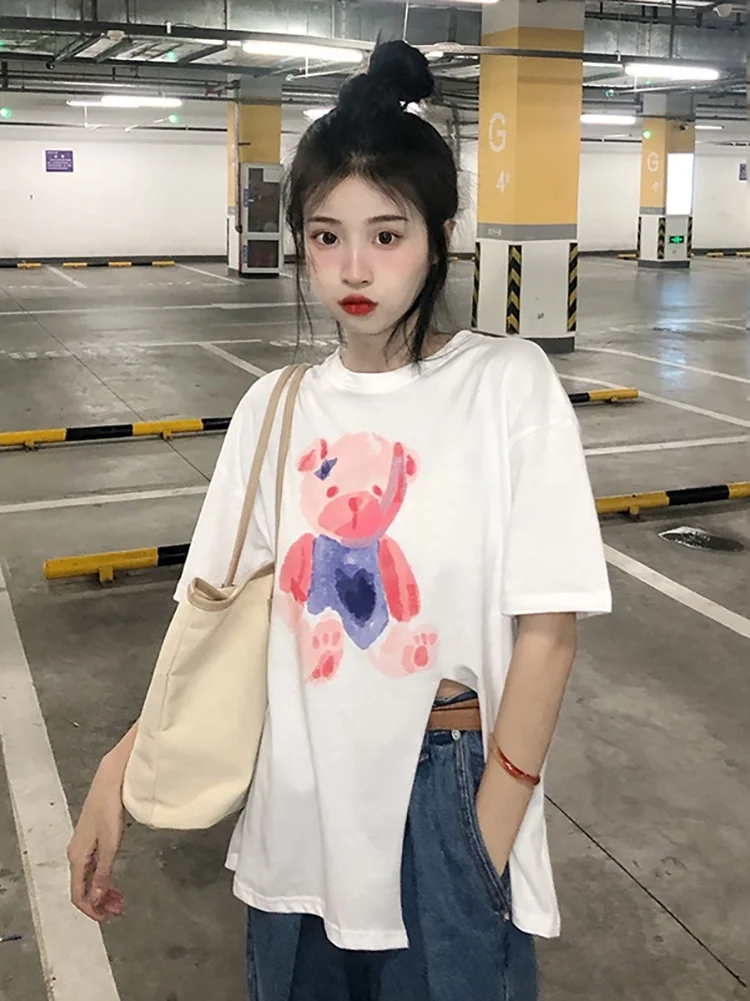 Женская футболка летняя Корейская версия новинка 2021 свободная с принтом ленивых