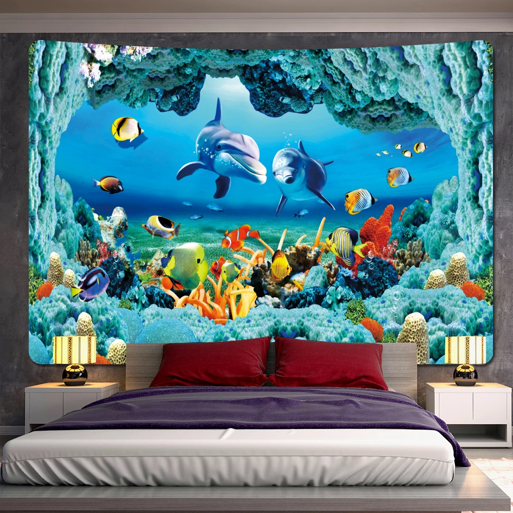 

3D underwater world dolphin psychedelic scene home decoration tapestry hippie bohemian decoration wall hanging sheets