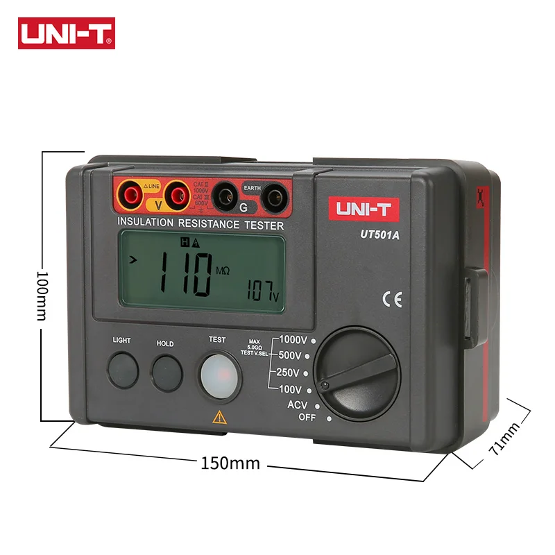 UNI-T UT501A тестер сопротивления изоляции 100V-1000V мегомметром Измеритель сопротивления заземления Мегаомметр 30~ 750 В вольтметр переменного тока