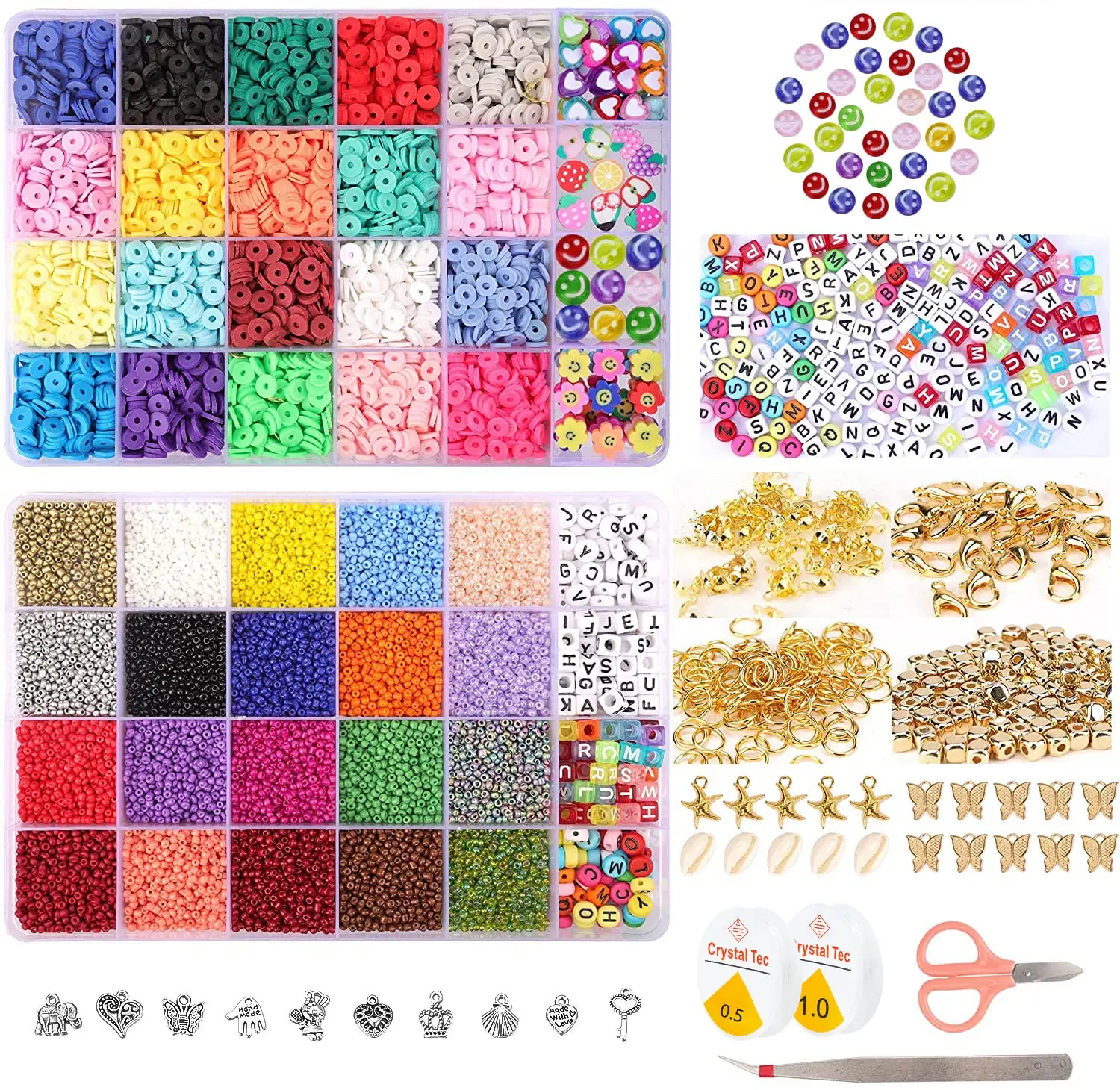 

25000pcs Glass Clay Beads with 200pcs Letter Beads Set for Bracelets Jewelry Necklace Earring Making Kit