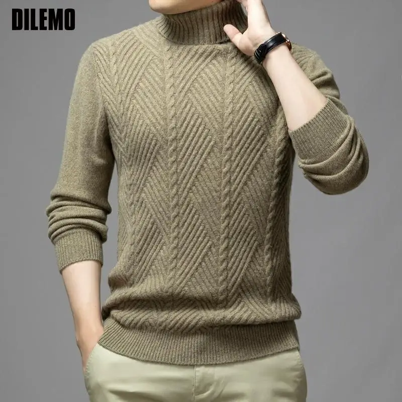 

Wool 100% Top Grade Thick New Winter Fashion Designer Turtleneck Brand Knit Pullover Mens Sweater Casual Jumper Men Clothing