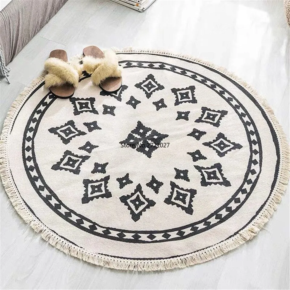 

Nordic Moroccan Round Rug Bohemian Ethnic Tassel Yellow Mandala Rug Living Room Living Room Cotton Linen Floor Mat