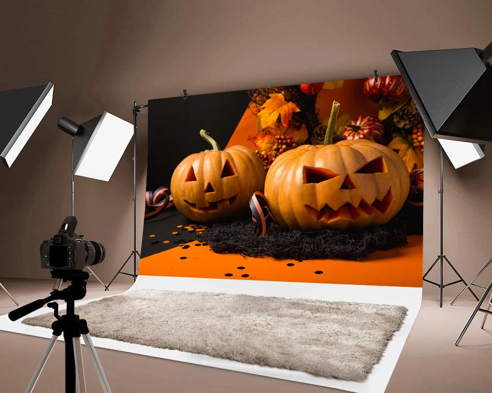 

Halloween Pumpkin Lantern Printed Thin Vinyl Backdrop Photos Photography Backdrops Background Decoration for Studio