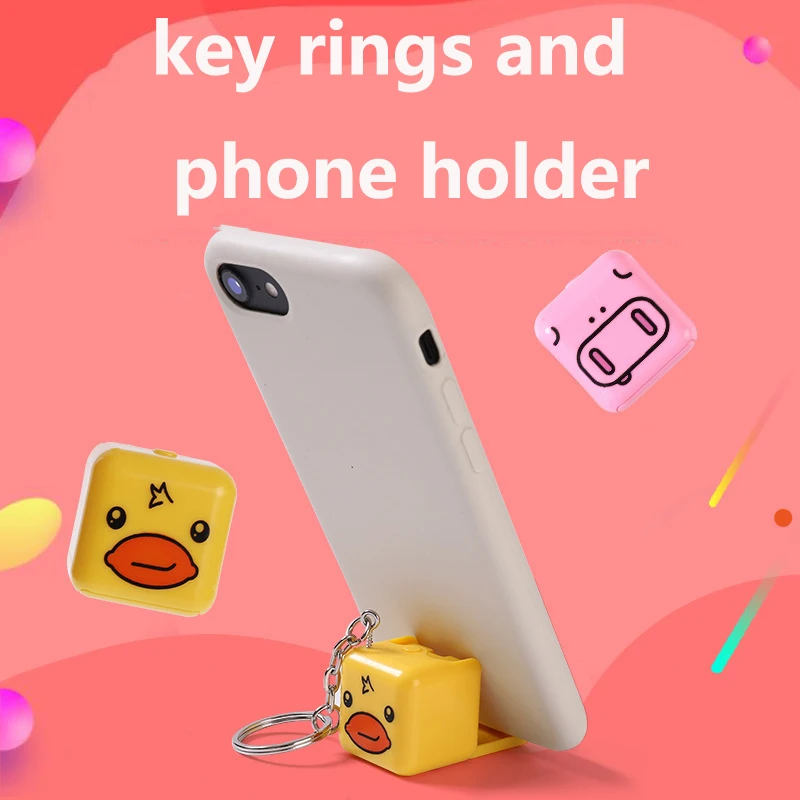 

2-in-1 Multi-functional Car Phone Holder Car Keychain Keyrings Cartoon Decor Car Accessories Interiors Gift Women Key Chain