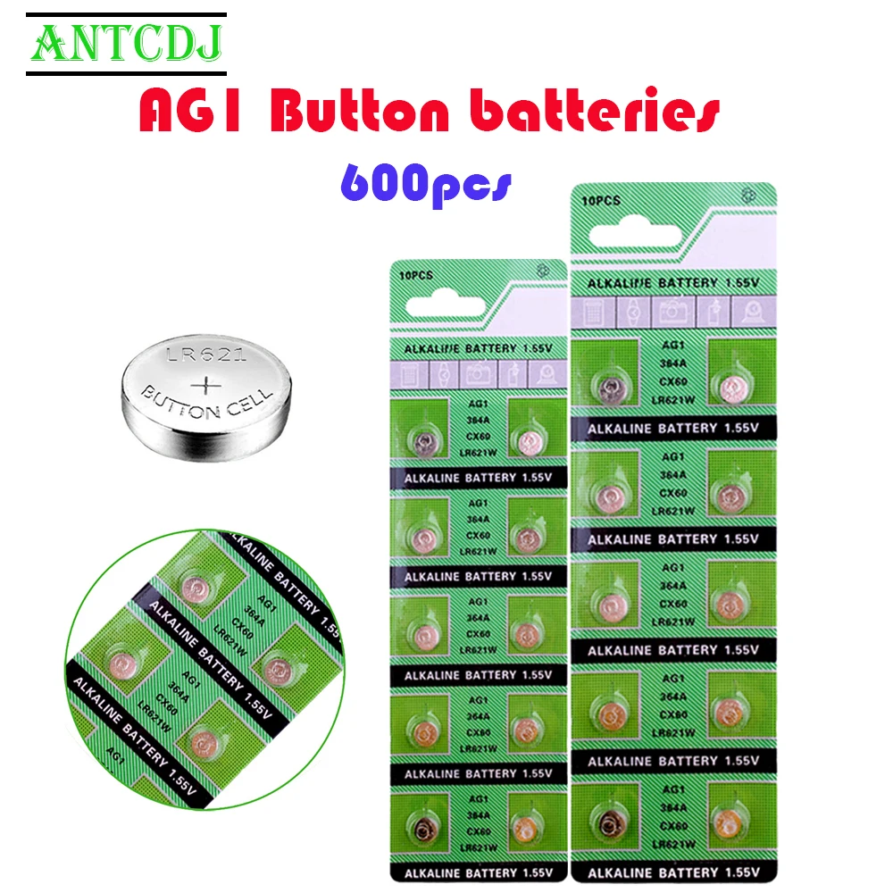 

2021Top Selling AG1 600PCS 1.55V 13mAh AG 1 Button Coin Cell Batteries Watch Clock Battery LR 621 LR 621 LR621W SR621SW SR 621