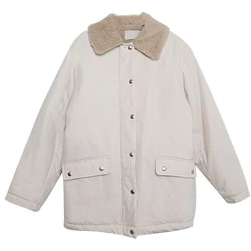 Новая теплая Женская куртка из меха ягненка с карманами и отложным воротником