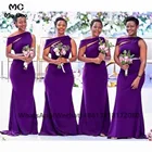 2021 Африканское платье подружки невесты с юбкой-годе, длинное платье для свадебной вечеринки со шлейфом, эластичное атласное платье для подружки невесты для женщин