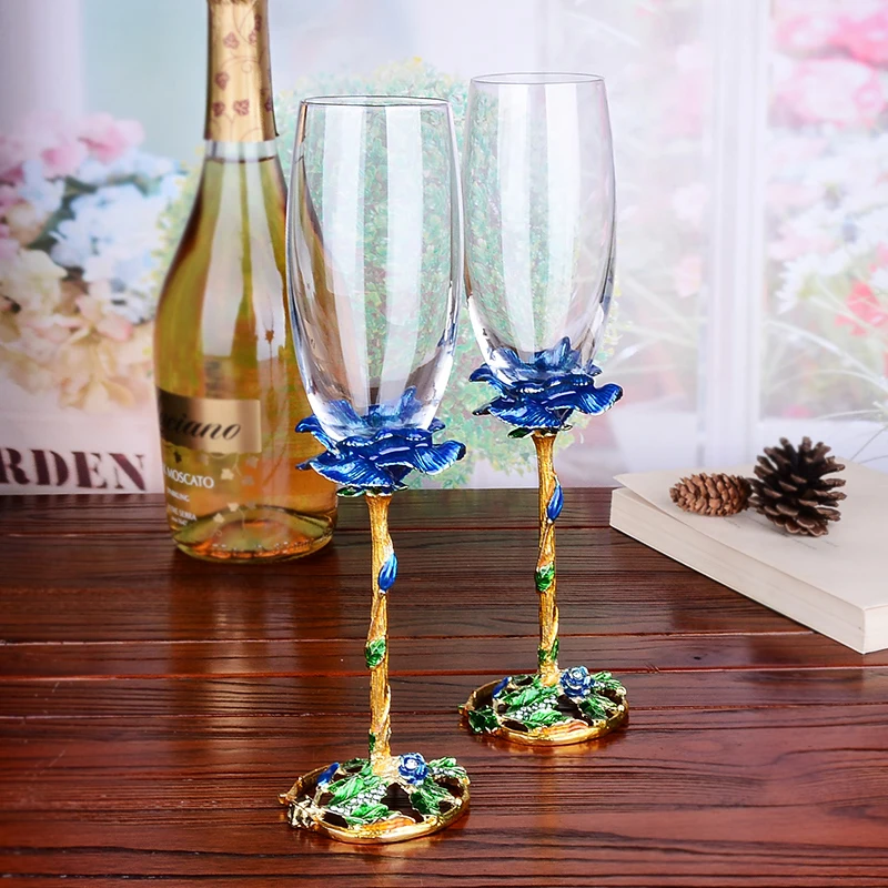 Europe Crystal Glass Champagne Cup Creative Rose Enamel Goblet Wine Cup Gift Cup High-Grade Wedding Gifts Home Decor Accessories