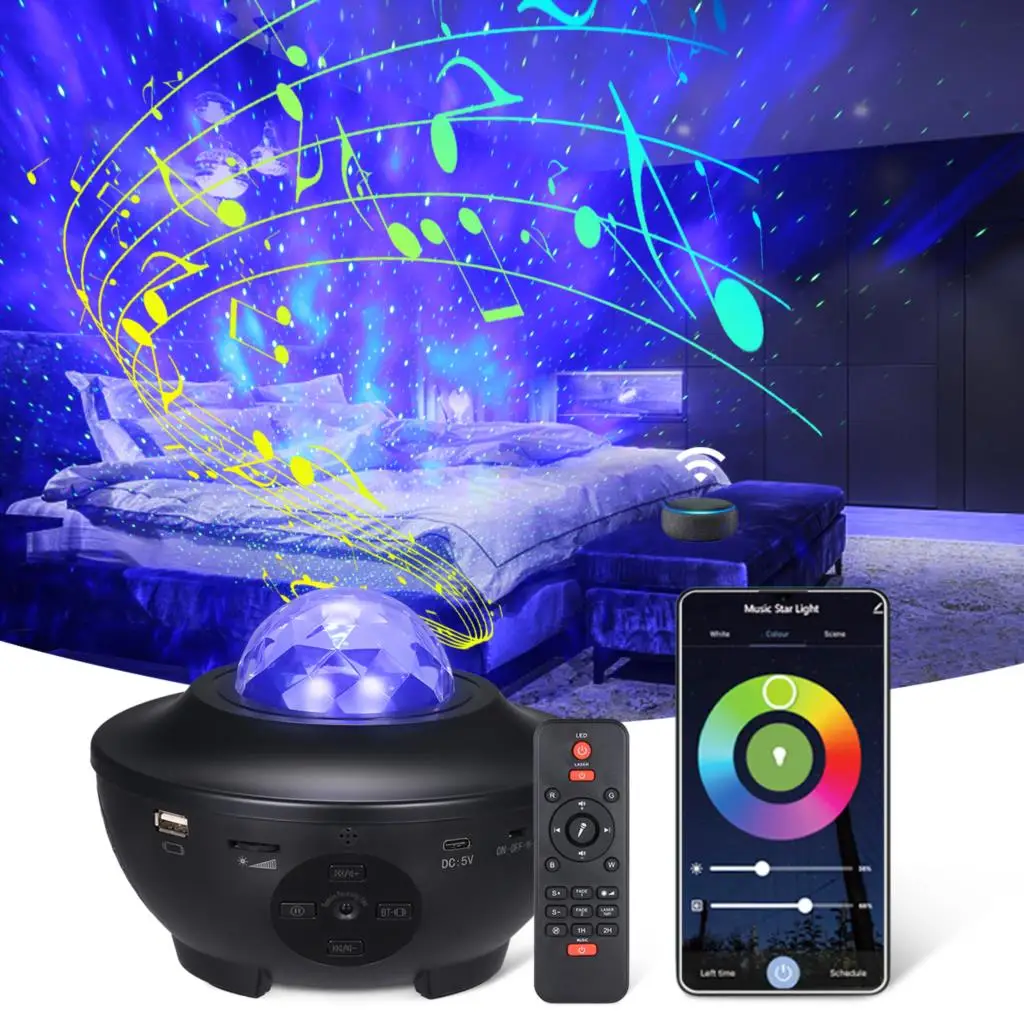 

Colorful Starry Sky Projector BT USB Voice Control Music Player LED Night Light USB Charging Projection Lamp Kids Gift