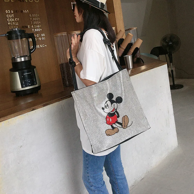 

Disney 2021 new cartoon Mickey rhinestone big bag ladies casual simple single shoulder large capacity bag 2-piece set