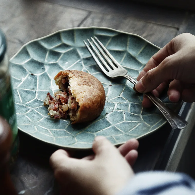 Керамическая круглая тарелка для домашнего декора десертная посуда зеленого