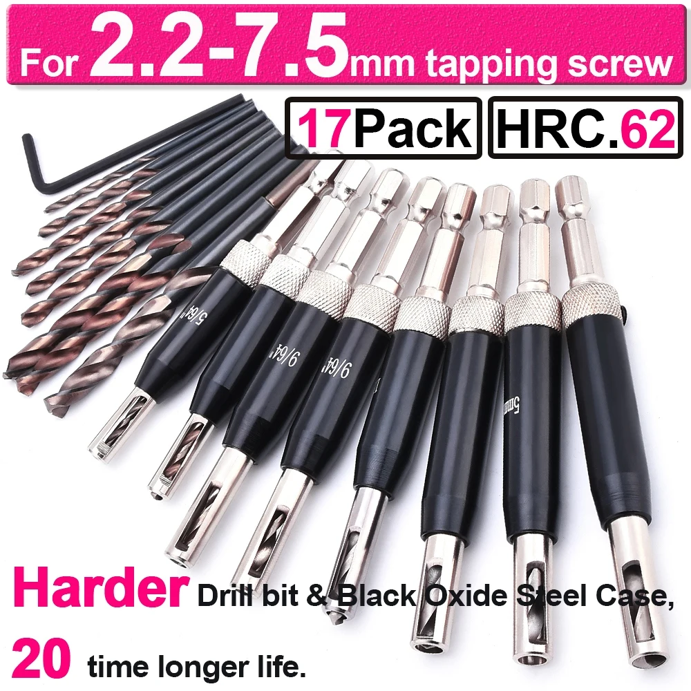 

Lock Hinge Drill Bit Set Oxide Self-Centering Upgraded D30 Hardware Drawer Guide Hole Setting Stainless Steel Black Drill Bit