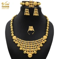 african bridal set necklace gold plated dubai jewelery womens fashion gift luxury indian wedding ring earrings nigerian pakistan