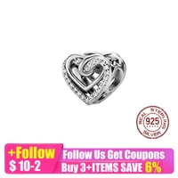 925 sterling silver sparkling entwined hearts diy bead charm fit european original charms bracelet silver 925 jewelry