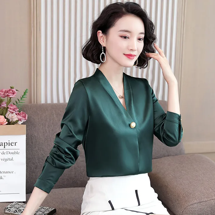 Модные шелковые женские блузки в Корейском стиле атласные розовые рубашки с