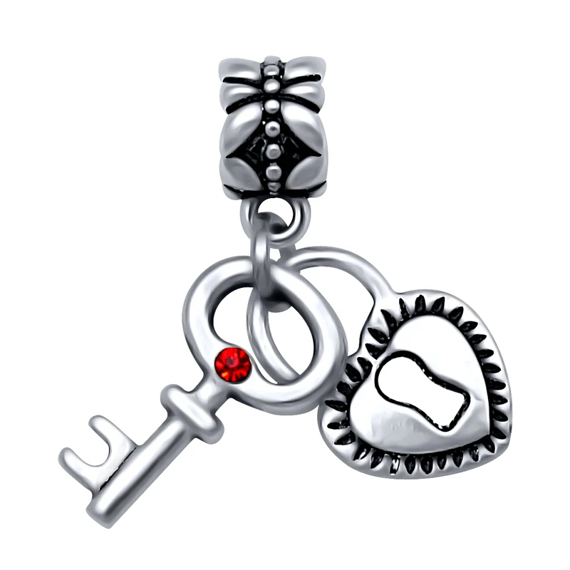 Посеребренная Подвеска в виде замка сердца и ключа Шарм-бусина подходит для