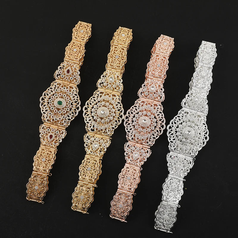 

Exquisite Moroccan Style Adjustable Length Body Jewelry Waist Chain Woman Full Diamond Hollowed-Out Silver Metal Belt