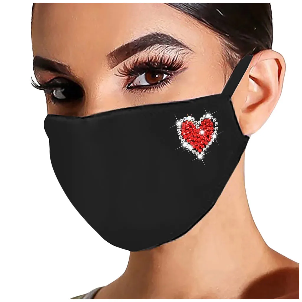 

New Mask Trendy Shiny Black Crystal Face Mask For Women Vintage Popular Heart Rhinestone Luxury Mask Mascarillas Mascarar