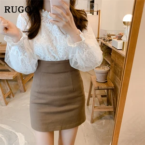 RUGOD шикарная ажурная универсальная Осенняя рубашка на шнуровке элегантные модные прозрачные Простые Топы 2020 Осенняя мода