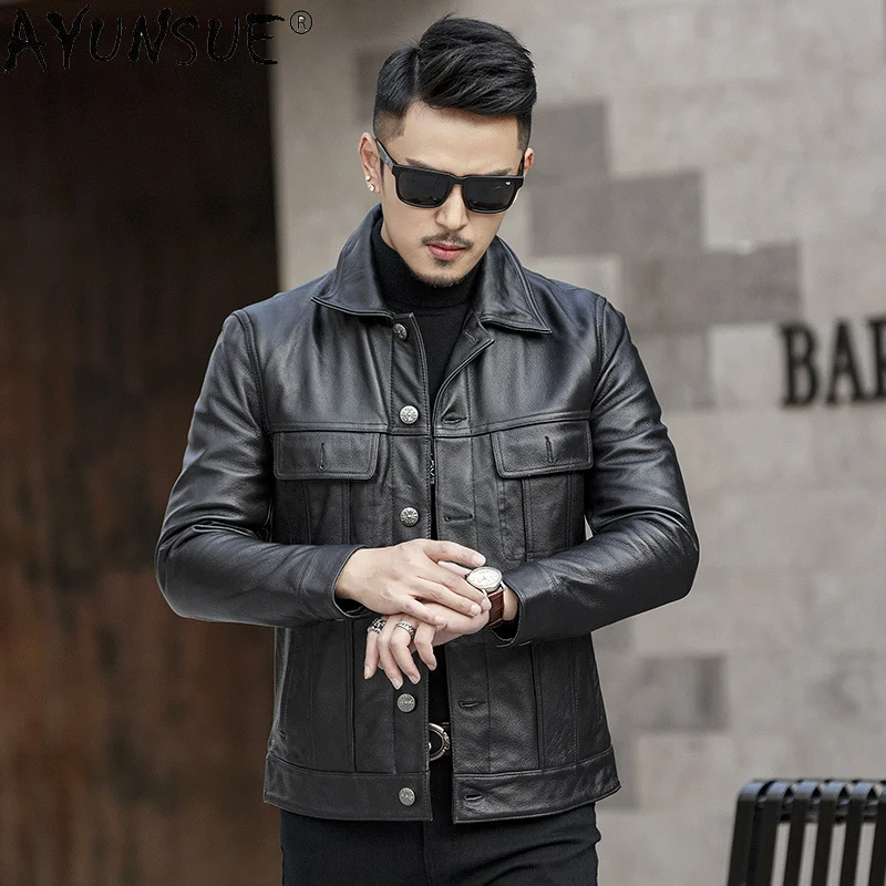 Куртка мужская из натуральной кожи мотоциклетная куртка воловьей верхняя одежда