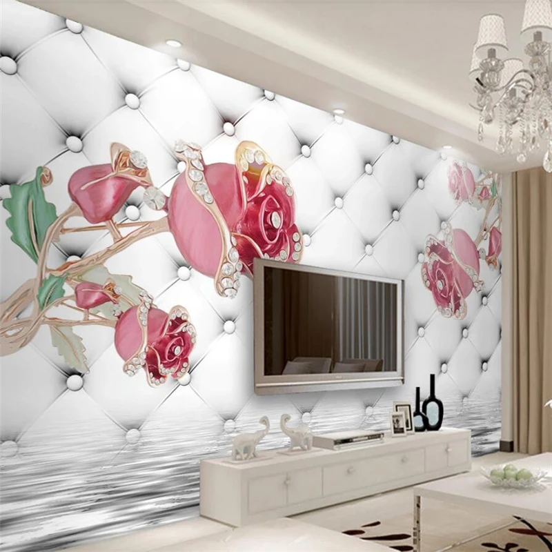 Customized Wallpaper 3d Mural Pearl Diamond Inlaid Flowers Butterfly Love Flower Mural Living Room обои TV Background Wall paper