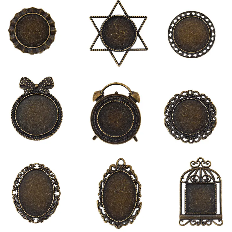 

3Pcs/set Large Antique Bronze Round/Oval/Square Cameo Cabochon Base Settings Brooch Tray Bezel Badge Blanks Jewelry Backings