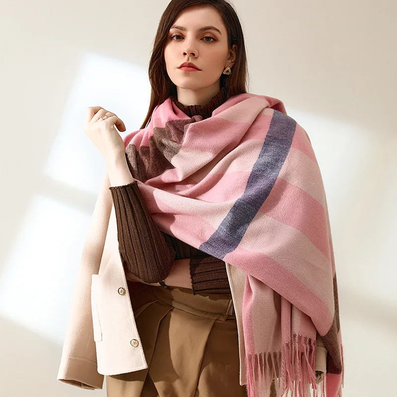 

Women Fashion Autumn Winter Cashmere Like Scarf with Tassel Luxury Plaid Pattern Shawl Elegant Warm Thickened Scarves 180*70cm