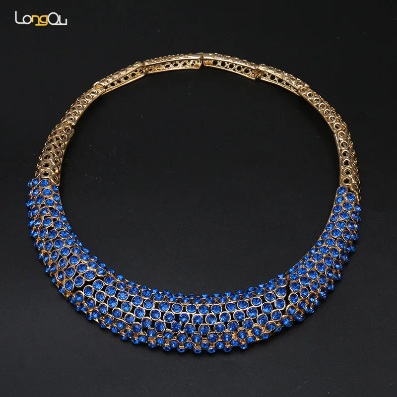 

Glamorous blue Wedding African Beads Jewelry Set Chunky Necklace Ball Chain Beads Set Free Shipping Clothing accessories