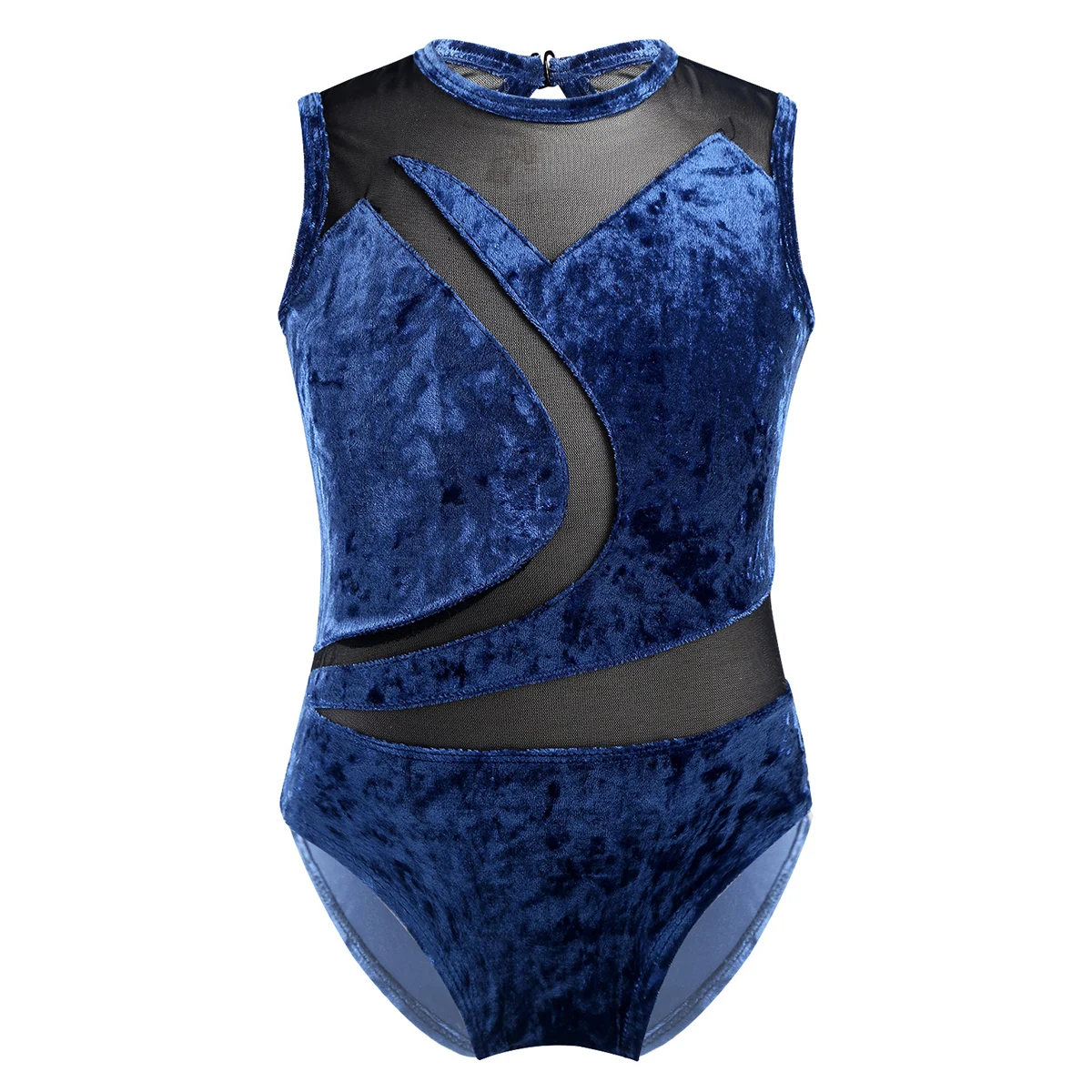Navy Blue Детский гимнастический купальник без рукавов для девочек, комбинезон для мальчиков, плиссированное Сетчатое платье с вырезом на спине, балетное платье, костюмы для лирических танцев - Цвет: Navy Blue