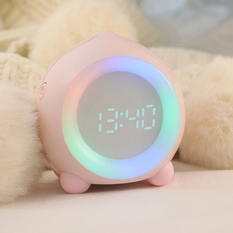 

Design Creativity LED Smart Peach Shape Children Wake Up Alarm Light Clock Backlight Alarm Clock For Kids Bedside Lamp