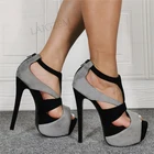 SEIIHEM; Женские босоножки на платформе; Туфли на шпильках с открытым носком; Молния сзади пэчворк туфли из искусственной замши; Женская обувь; Для женщин; Большие размеры 41-46-52