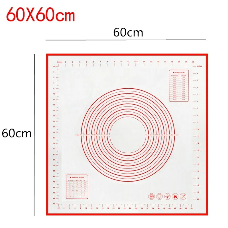 60x60cm red Силиконовый коврик для выпечки с накипью раскатки теста коврик для замеса теста антипригарная Кондитерская печь лайнер формы для выпечки 60*40/40*30 см - Цвет: 60x60cm red