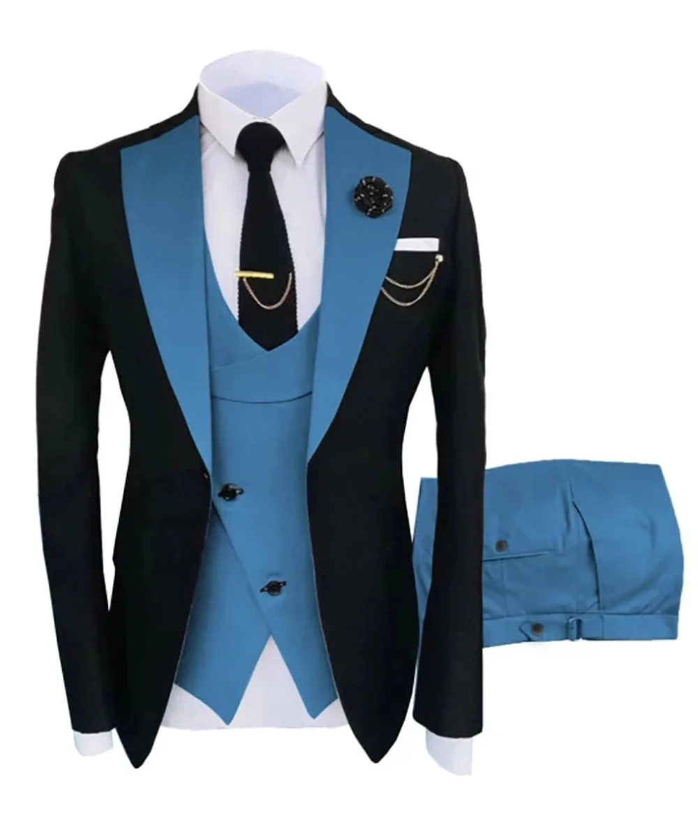 

( Jacket + Vest + Pants ) Retro Gentleman Classic Fashion Solid color Mens Formal Business Slim Suit Groom Wedding Dress