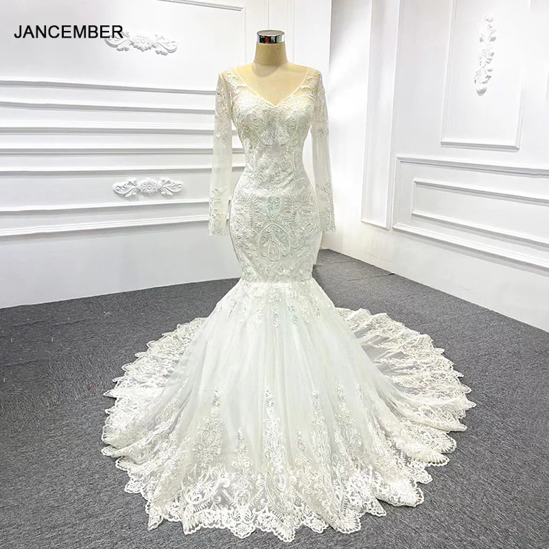 RSM66582 элегантное Простое Белое прозрачное кружевное свадебное платье с длинным