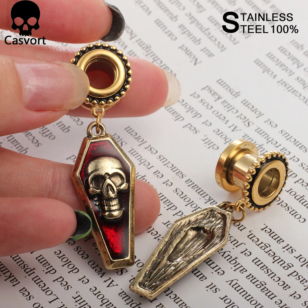 

Casvort 2 PCS Ear Hanger Weight Stainless Steel Tunnels Skull Dangle Plugs Ear Gauges Piercing Body Jewelry Piercing