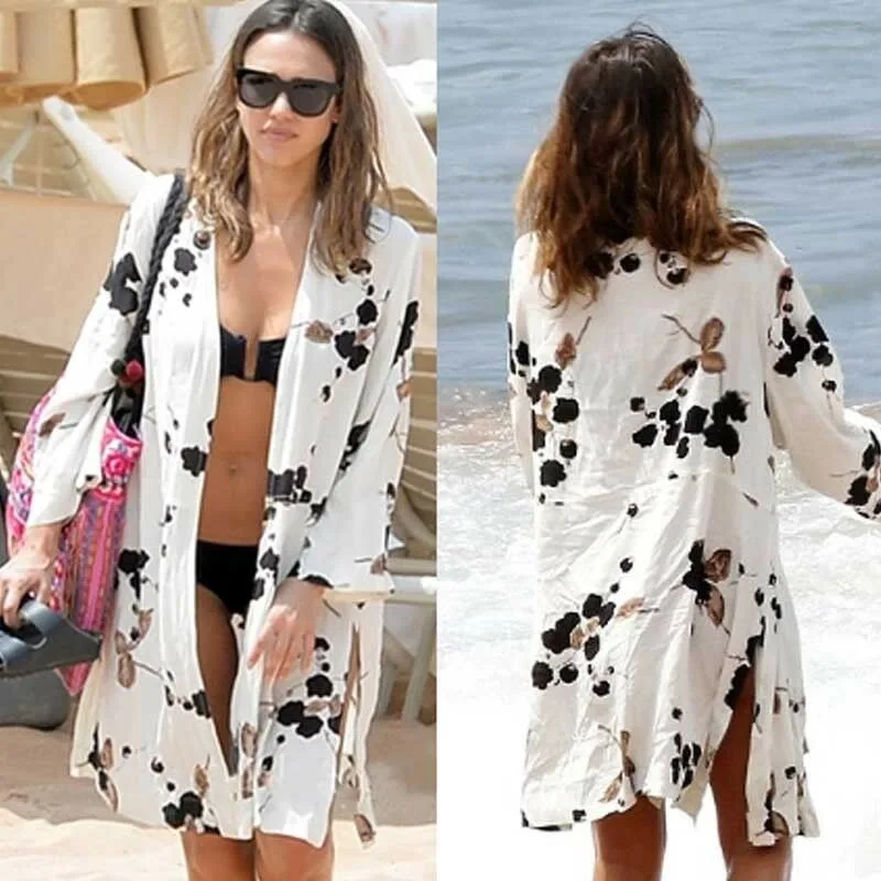 

Women Floral Kimono Swimwear Cardigan Bikini Cover Up Loose Dress Beachwear Sarong