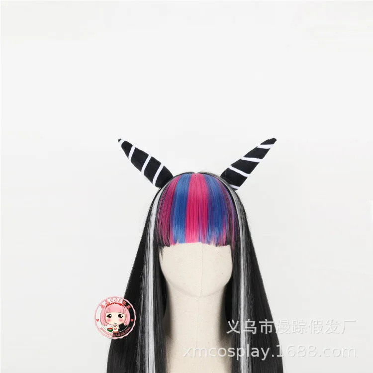 Danganronpa 2 миода Ибуки косплей парик Хэллоуин Синтетический Парик Косплей длинный прямой черный рог Стильный парик для взрослых Косплей
