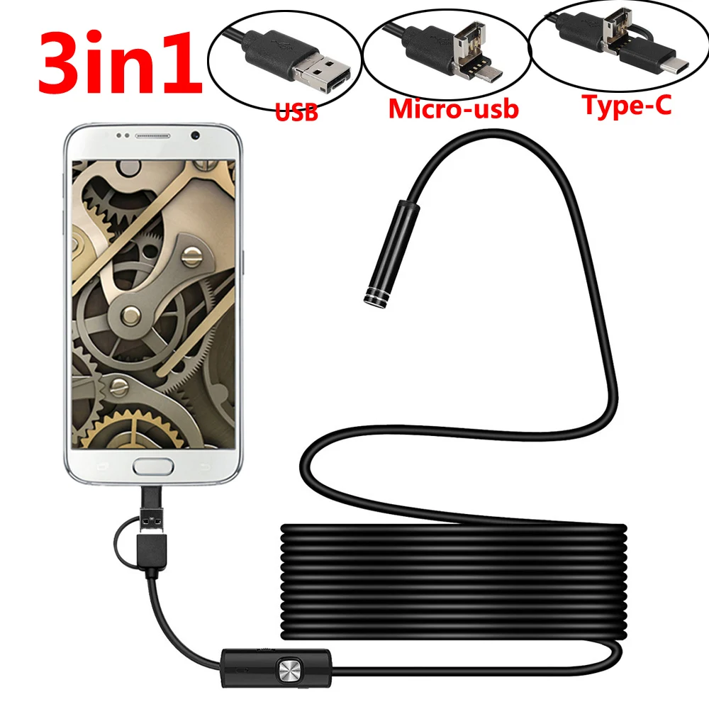 

Камера-эндоскоп USB TYPE-C, 5,5 мм, 2 м, 1 м, гибкий жесткий кабель