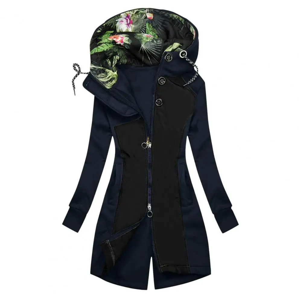 

Women Coat All-Matched Long Sleeve Printing Cap Autumn Winter Design Casual Clothing Sweatwear Trench Female for Outdoor