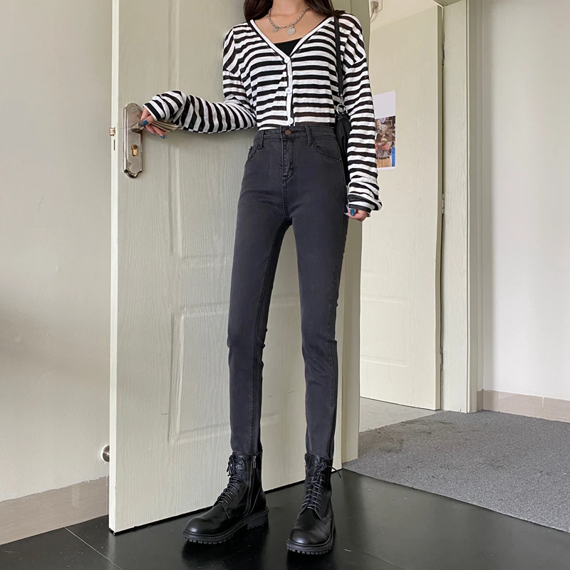 

High Waist Mom Jeans 2020 Korean Style Slim Boyfriend Ladies Jeans Trousers Denim Pencil Jeans for Women Streetwear Trousers