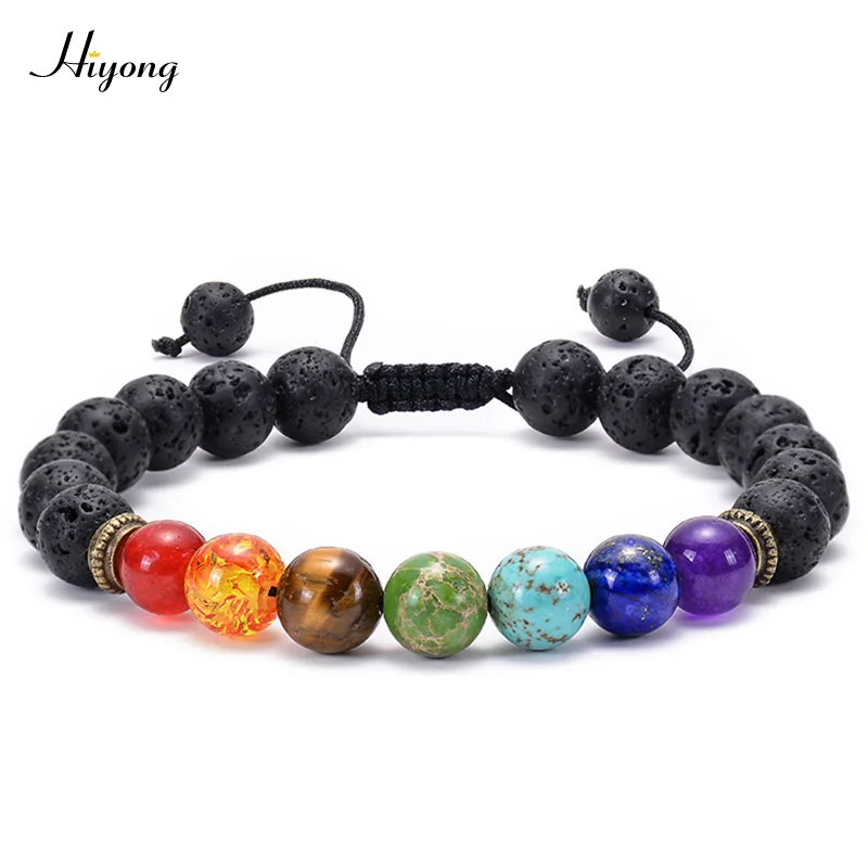 Браслет с 7 чакрами для мужчин и женщин плетеные браслеты из натурального камня