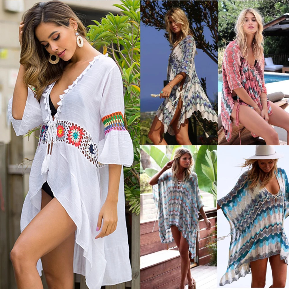 

Sexy Cover Up Bikini Women Swimsuit Cover-up Beach Bathing Suit Beach Wear Crochet Swimwear Mesh Beach Dress Tunic Robe Cardigan