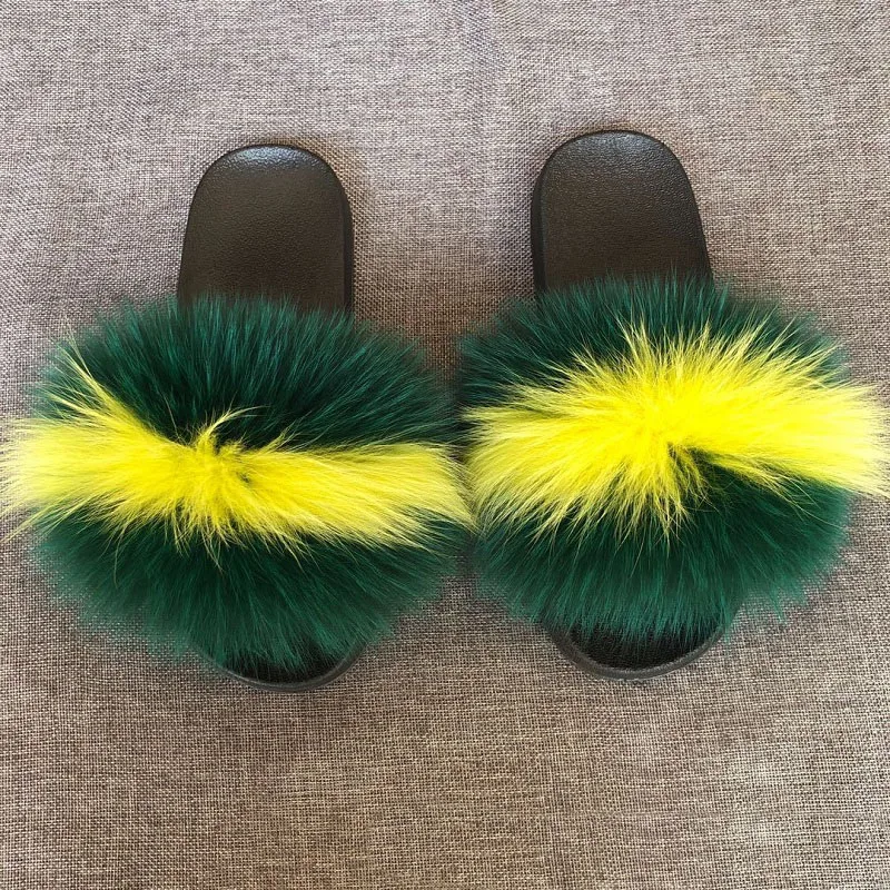 

Summer Ladies Slippers Women Fox Fur Slides Lovely Fluffy Sandals Indoor Furry Flip Flops Fashion Plush Female Shoes