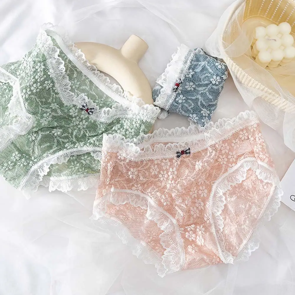 

Прозрачные Ажурные кружевные хлопковые трусики с заниженной талией, нижнее белье с цветами, женские трусы