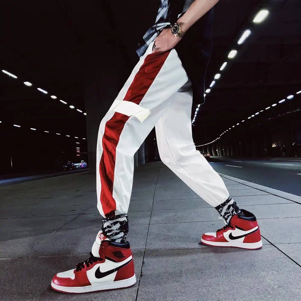 

summer new fashion mens sportswear pants reflect light tape jogger pants streetwear hip hop trousers Casual Cargos