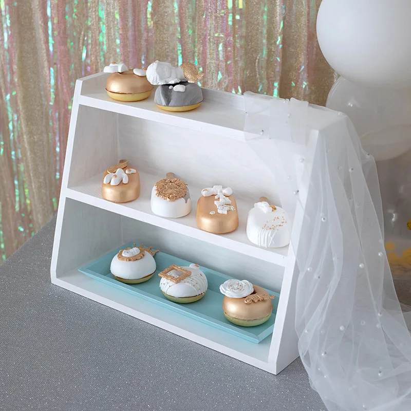 Деревянные декоративные стеллажи белые и синие серии подставки для десертов