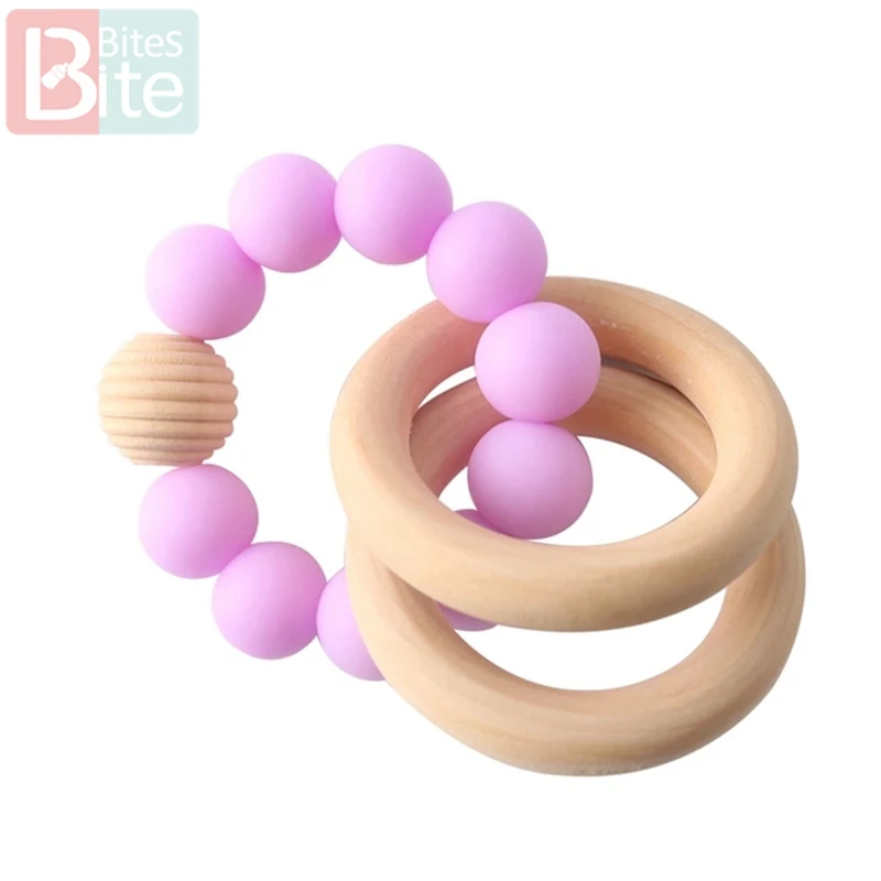 Purple Rattle 1 шт. детский силиконовый Прорезыватель для браслетов младенцев, погремушка, силиконовые бусины с резьбой, браслеты, прорезыватели, ювелирные изделия, деревянные кольца для грызунов - Цвет: Purple Rattle