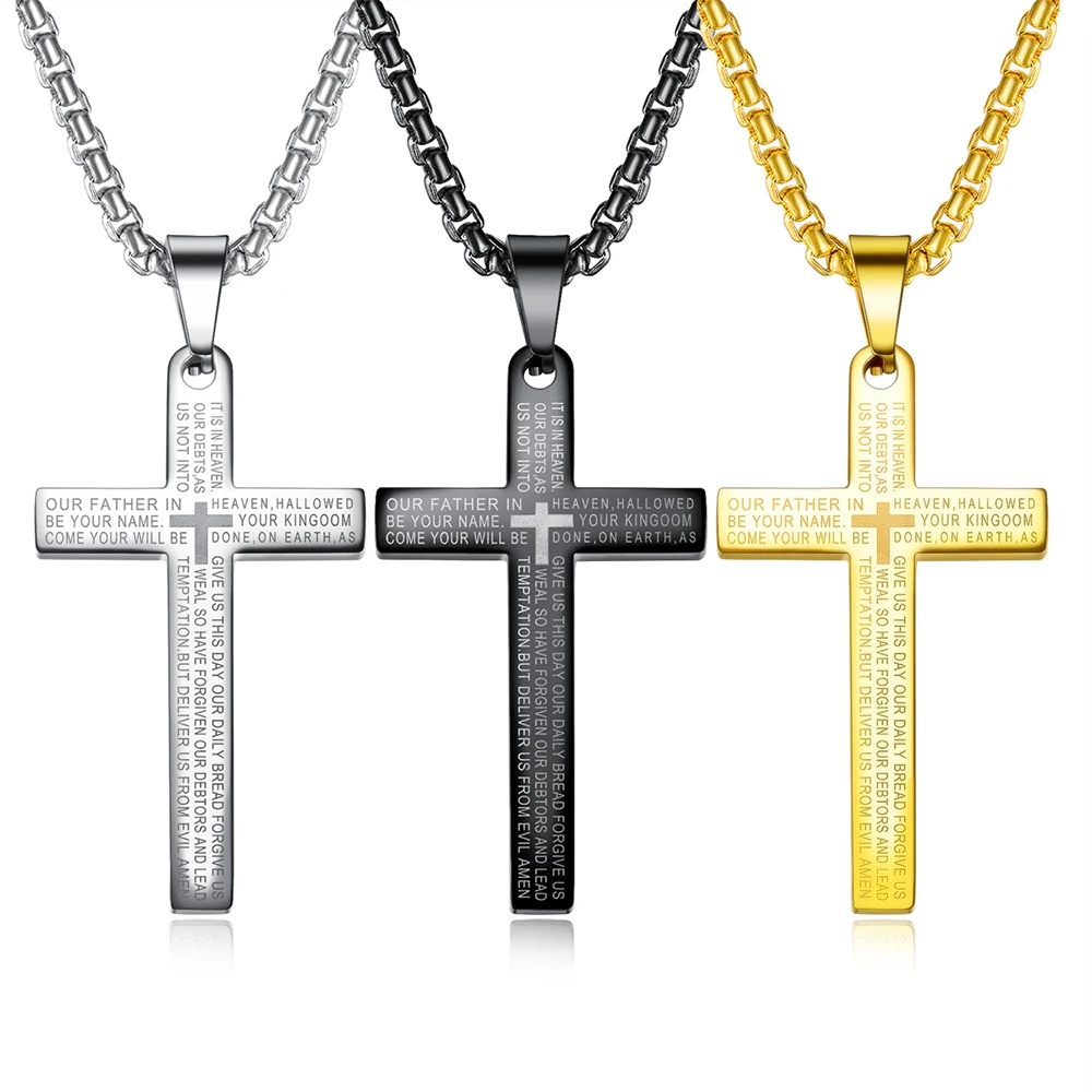 

Trendy Gothic Cross Necklace Stainless Steel Jewelry Chain Christian Scripture Charm Pendant Choker Gift for Women Men Lover